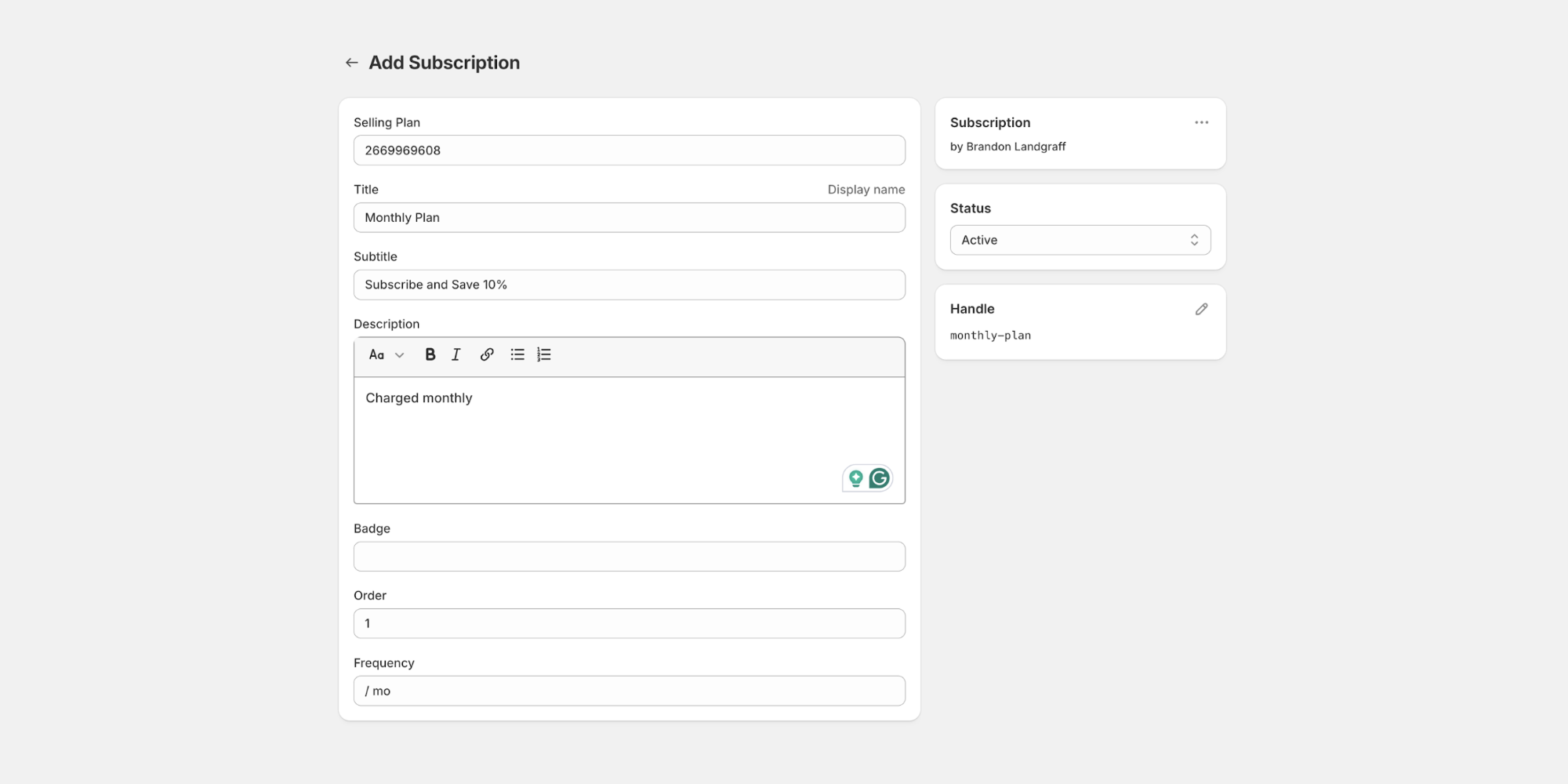 Subscription widget